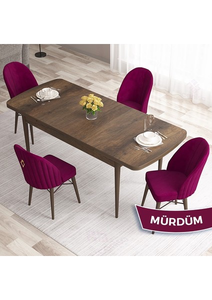 Concept Roz Serisi 80X132 Mdf Açılabilir Barok Ahşap Desen 4 Sandalye Gold Halkalı fiyatları