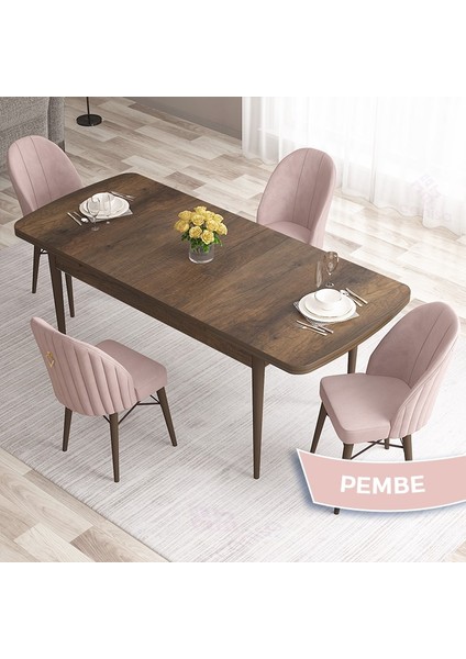 Concept Roz Serisi 80X132 Mdf Açılabilir Barok Ahşap Desen 4 Sandalye Gold Halkalı fiyatları
