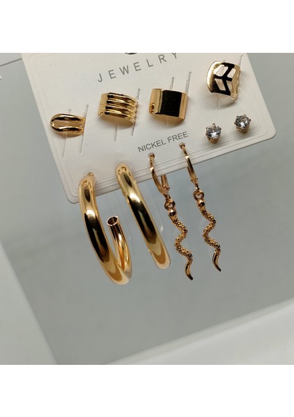 Gold Renk Halka Detaylı Çoklu Küpe Seti 097