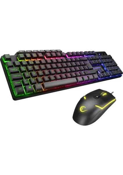 KM-9858 Jazzy Siyah Rainbow Backlight Makro Tuşlu Gaming Klavye + 3600 Dpi Mouse Set