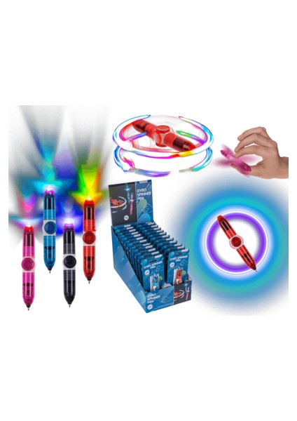 LED Işıklı Dönen Stres Tükenmez Kalemi Pembe - Gyro Spınner Wıth LED Pen