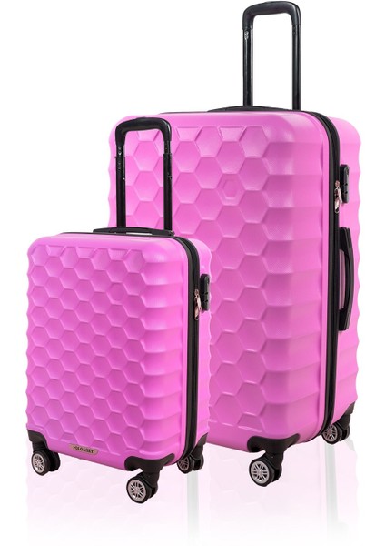 Petek Model Pembe Renk 2'li Valiz Seti (Küçük+Büyük)