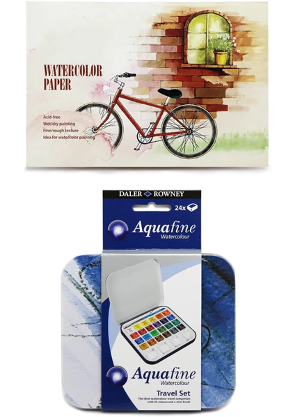 Suluboya Blok 12 Yaprak 230 Gram 105 x 155 mm Daler Rowney Aquafine Suluboya Travel Set 24'lü