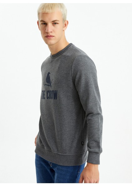 Bisiklet Yaka Gri Melanj Erkek Sveatshirt Baskılı Tişört fiyatları