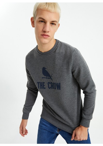 Bisiklet Yaka Gri Melanj Erkek Sveatshirt Baskılı Tişört modelleri