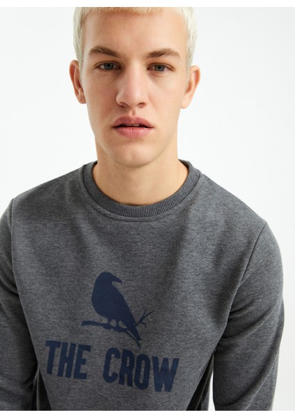 Bisiklet Yaka Gri Melanj Erkek Sveatshirt Baskılı Tişört fırsatları