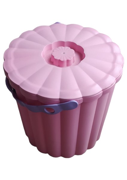 Yuvarlak Pembe Plastik Piknik Sepeti Organizer 12 Litre