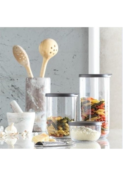 Duo Saklama Kabı Cam Kavanoz Erzak Saklama Kabı Seti Takımı Gri 3 Boy 6'lı