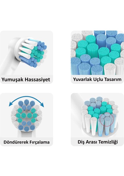 Oral B Uyumlu Şarjlı ve Pilli Diş Fırçası 4 Adet Yedek Başlık Oral B Uyumlu Yedek Fırça Başlık