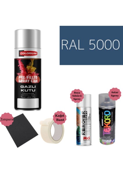 400 ml Doldurulmuş Selülozik Parlak Sprey Boya + Astar + Boya Sökücü Set Ral