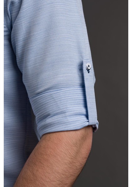 Hasırlı Slimfit Düğmeli Yaka Katlamalı Uzun Kol Erkek Gömlek fırsatları