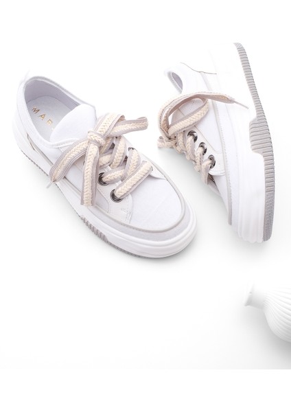 Kadın Yüksek Taban Sneaker Keten Kumaş Bağcıklı Spor Ayakkabı Hesna Gri
