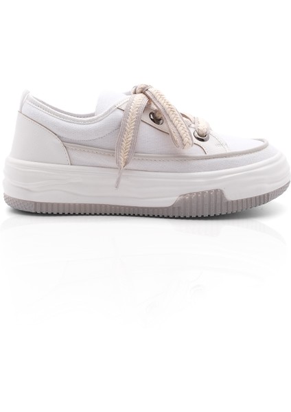 Kadın Yüksek Taban Sneaker Keten Kumaş Bağcıklı Spor Ayakkabı Hesna Gri modelleri