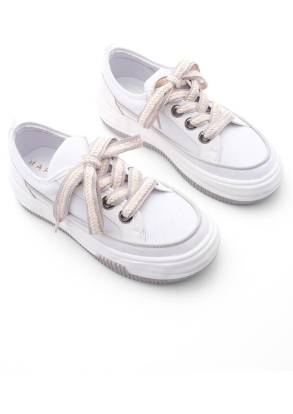 Kadın Yüksek Taban Sneaker Keten Kumaş Bağcıklı Spor Ayakkabı Hesna Gri indirimleri