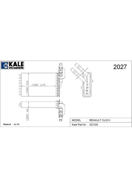 Kalorifer Radyatör Clio 2 Symbol Kangoo 1.2 1.4 1.6 2.0 1.9/1.5d 0585862AL 7701045552