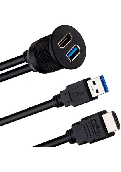 Powermaster PM-12428 Araç Kontrol Paneli USB 3.0 + HDMI Uzatma Kablosu Gömme Montaj