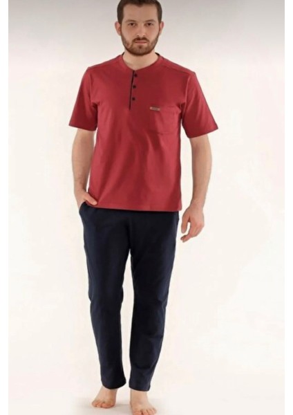 Erkek Modal Kısakollu Pijama TAKIMI-1244-BORDO