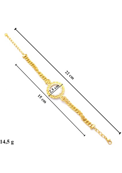 Altın Kaplama Arpa Çeyrek Çerçeve Zincir Kollu Bileklik BLK-840