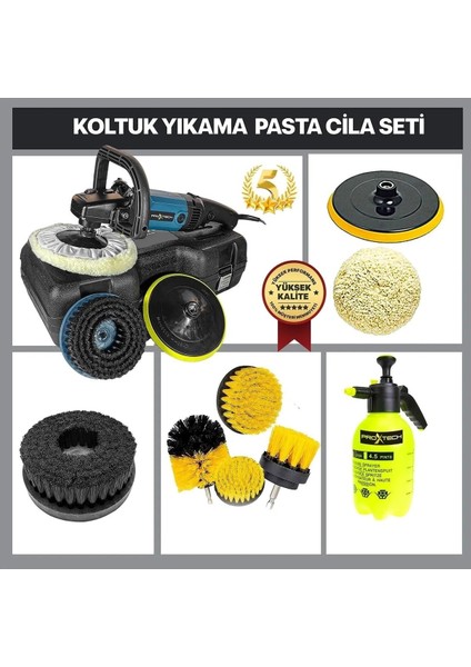 Profesyonel 6 Kademeli Devirli Koltuk Halı Yıkama Pasta Cila Polisaj Makinesi Ful Set