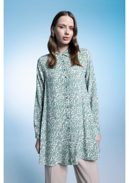 Regular Fit Gömlek Yaka Baskılı Uzun Kollu Tunik Z5833AZ23SP