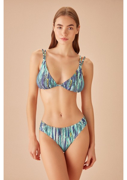 Yanı Pileli Desenli Bikini Alt