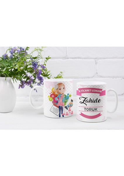 Kişiye Özel Isim Yazılı E-Ticaret Uzmanı Özel Baskı Meslek Kupa Bardak