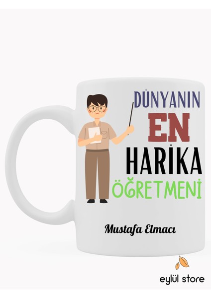 Dünyanın En Harika Öğretmeni Kişiye Özel Isim Yazılı Baskılı Kupa Bardak-Öğretmenler Günü Hediyesi