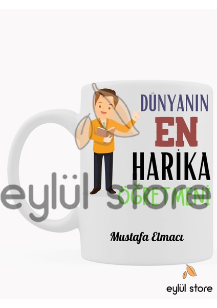 Dünyanın En Harika Öğretmeni Kişiye Özel Isim Yazılı Baskılı Kupa Bardak-Öğretmenler Günü Hediyesi