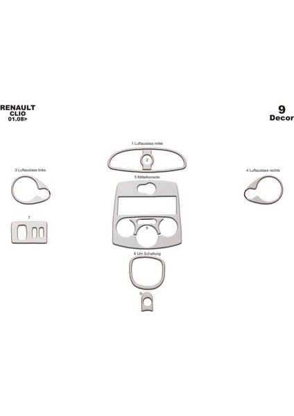 Meriç® Renault Clio 3 Ön Torpido Kaplama Maun 9 Parça 2005-2012 fiyatları