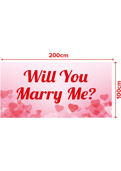 Evlilik Teklifi Will You Marry Me Pembe Kalpli Afiş Pankart
