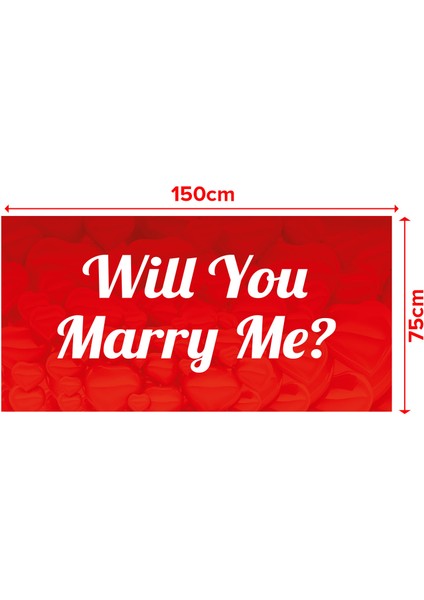 Evlilik Teklifi Will You Marry Me Pembe Kalpli Afiş Pankart