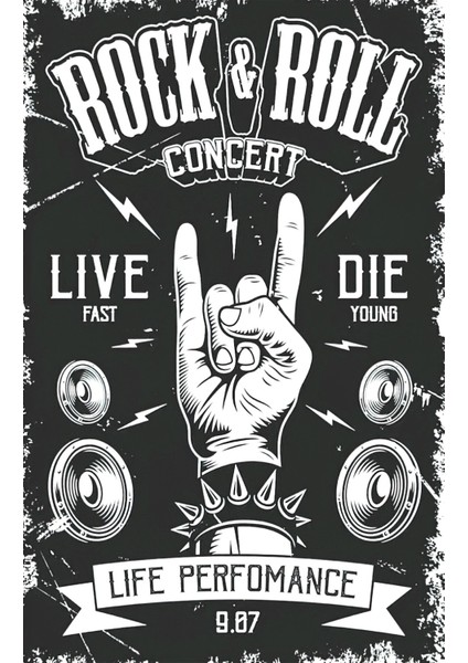 Rock&roll Live Duvar Tablosu Retro Ahşap Poster