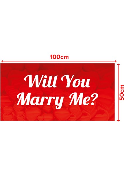 Evlilik Teklifi Will You Marry Me Pembe Kalpli Afiş Pankart