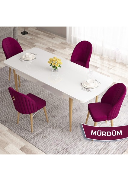 Concept Roz Serisi 80X132 Mdf Beyaz Mutfak Masası Takımı Beyaz Kafesli 4 Sandalye Gold Halkalı fiyatları
