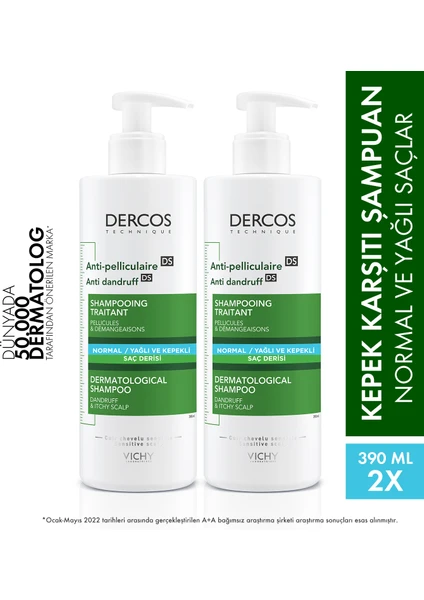 Dercos Anti-Dandruff Normal ve Yağlı Saçlar Için Kepeğe Karşı Etkili Bakım Şampuanı 390 ml X2