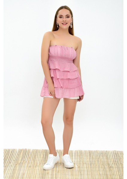 9303073 Verev Fırfırlı Askılı Elbise Pudra fiyatları