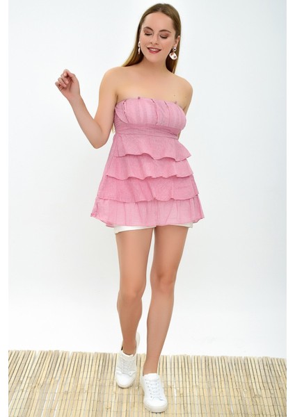 9303073 Verev Fırfırlı Askılı Elbise Pudra fırsatları