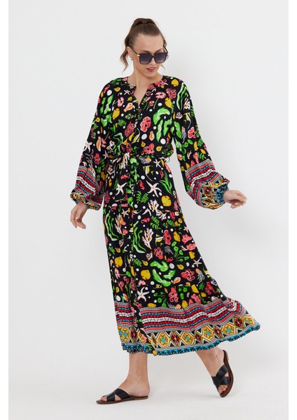 VP8203 Balık Desenli Salaş Elbise Siyah fiyatları