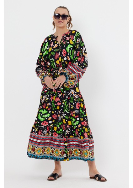 VP8203 Balık Desenli Salaş Elbise Siyah fırsatları