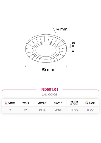 Sıva Altı Cam Spot 5W ND501