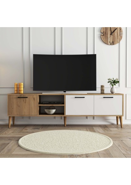 Exxen 180 cm Ahşap Ayaklı Tv Ünitesi Sepet Beyaz 1585