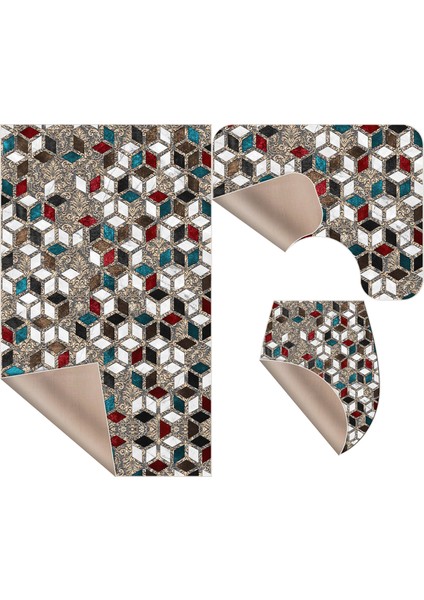 Tasarım 3'lü Set Banyo Paspası, Klozet Takımı Kaymaz Taban Dijital Baskı 60X100 - 50X60