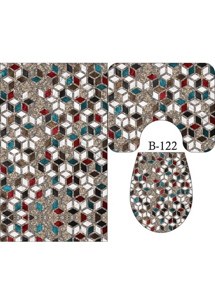 Tasarım 3'lü Set Banyo Paspası, Klozet Takımı Kaymaz Taban Dijital Baskı 60X100 - 50X60