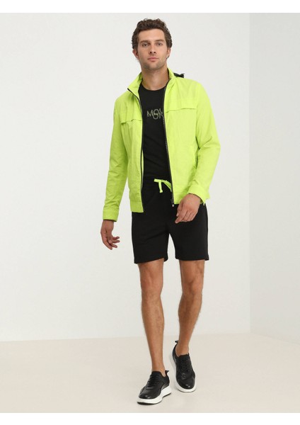 Sarı Regular Fit Kapüşonlu Casual Dokuma Mont