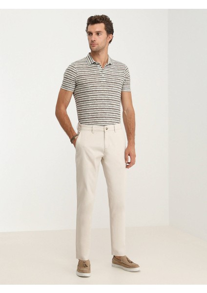 Bej Dokuma Slim Fit Casual Pamuk Karışımlı Pantolon