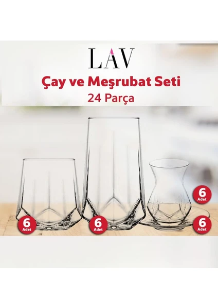 Çay ve Su Meşrubat Bardağı Seti Takımı - 24 Parça