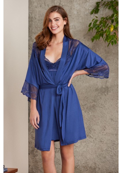 Saten Dantelli Gecelik & Sabahlık Takım - 4010