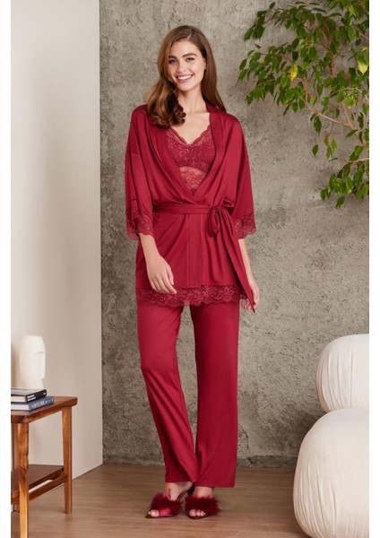 Dantelli Penye 3'lü Kadın Pijama Takımı 2810