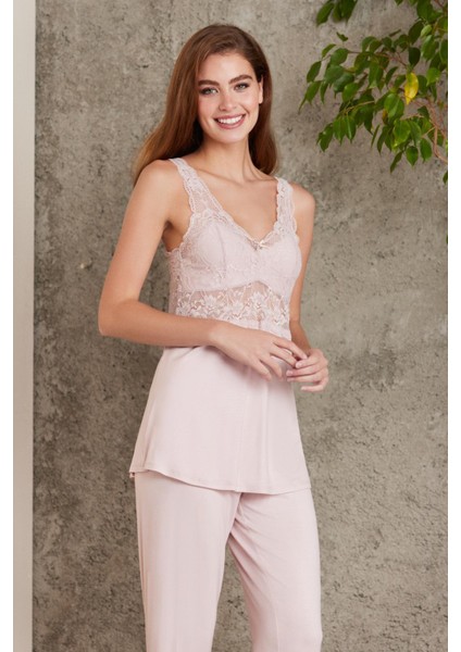 Dantelli Penye 3'lü Kadın Pijama Takımı 2810 modelleri