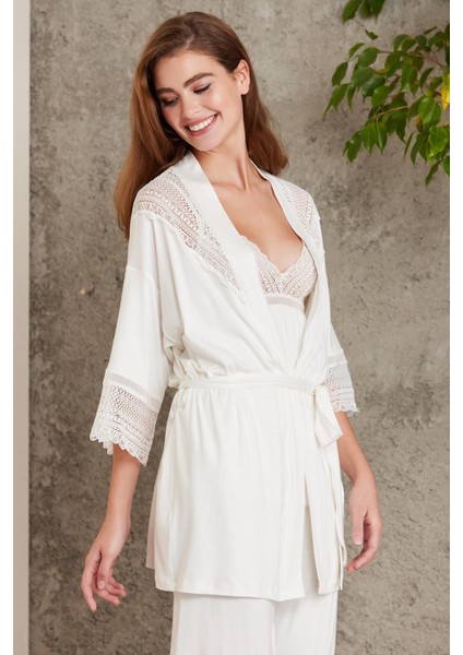 Dantelli Penye 3'lü Kadın Pijama Takımı 2820